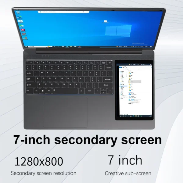 New Dual Screen Laptop 15.6 Inch IPS+7'' Touch Business Computer  Gen Intel N100 Max 32G DDR4 M.2 2T SSD Slim Office Notebook
