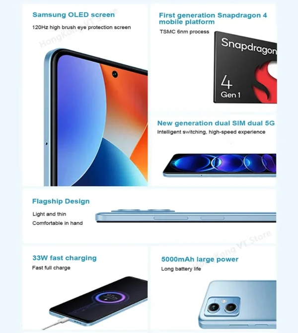 Xiaomi Redmi Note 12 5G Smartphone Global Rom 12GB 256GB 6.67'' GOLED Display 120Hz Snapdragon 4 Gen 1 48MP Dual Camera 33W