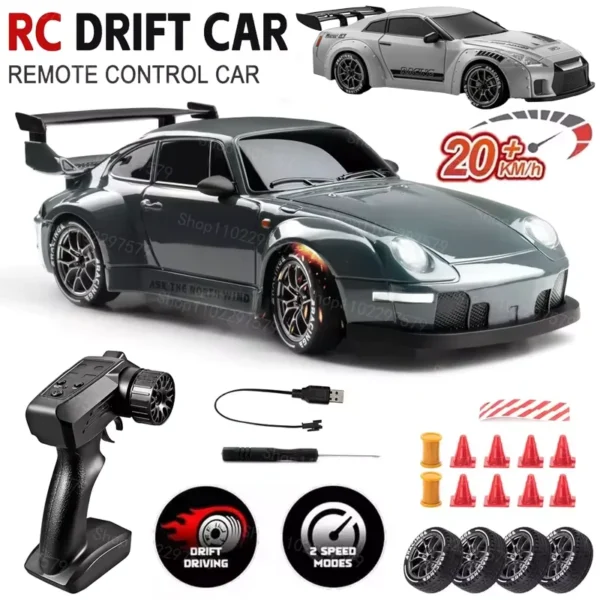RC Drift Car 1:24 Remote Control Car for Kids 20KM/H 4WD High Speed RC Cars with LED Lights Extra Drifting Tires Vehicle for Kid