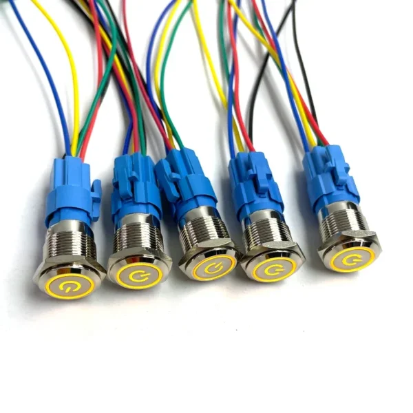 5 pcs Metal Push Button Switch 12v 16mm 19mm 22mm Ring Lamp Power Symbol Waterproof LED Light Self lock reset with connector 220
