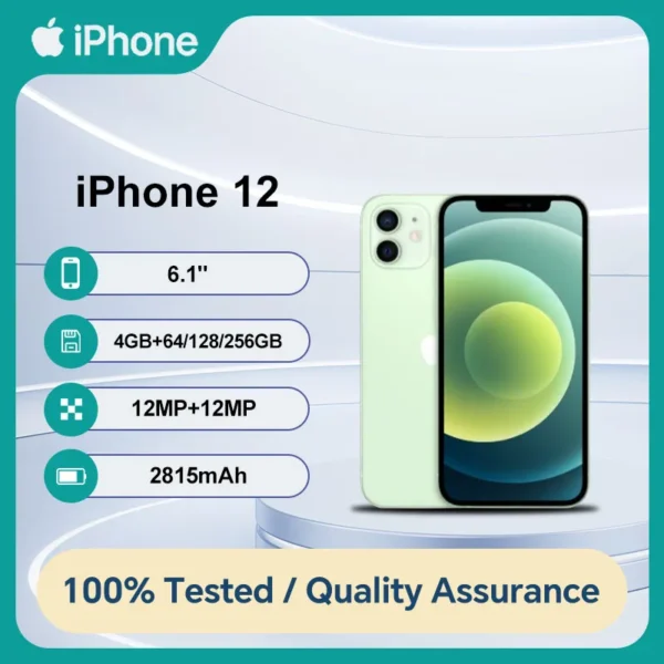 Unlocked Original Apple iPhone 12  64/128/256GB ROM 4GB RAM IOS A14 Bionic Hexa Core 6.1'' Dual 12MP 5G Used Cell Phone