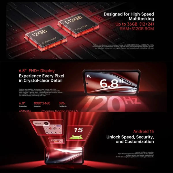 Oukitel WP300 5G Rugged 36GB+512GB 120W Android15 Mobile Phone 16000mAh 6.78" FHD+ 108MP Camera Modular detachable Earbud Phone