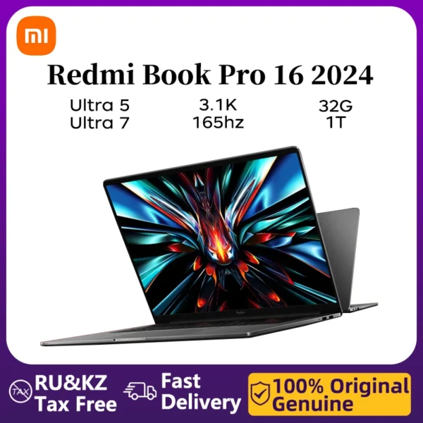Xiaomi Laptop Redmibook Pro 16 2024 16-inch 3.1K 165Hz Intel Core Ultra5/Ultra7 32GB 1TB/2TB 3D webcam 140W Supercharged Laptop
