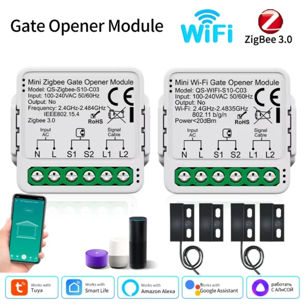 100-240V Tuya Zigbee WiFi Gate Opener Module Smart Garage Door Controller Switch Smart Life App Remote Control Alexa Google Home