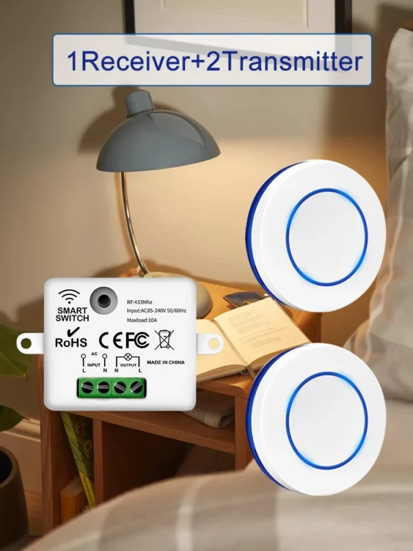 433MHz Wireless Remote Control Light Switch 10A 100-240V Relay Controller Mini Round Button Wall Panel Switch For Lighting Led