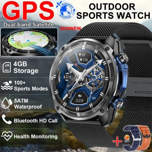 Military GPS Sports Smart Watch 3ATM Waterproof 4GB Memory Compass Built-in Dual-Band GPS Compass Altimeter Outdoors Smartwatch