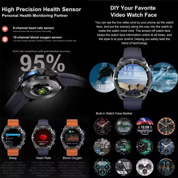 Military GPS Sports Smart Watch 3ATM Waterproof 4GB Memory Compass Built-in Dual-Band GPS Compass Altimeter Outdoors Smartwatch