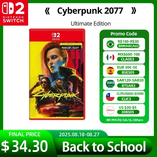 Nintendo Switch 2 Game Deals - Cyberpunk 2077 Ultimate Edition - Games Adventure Action and RPG Genre Game Card Switch 2 Edition