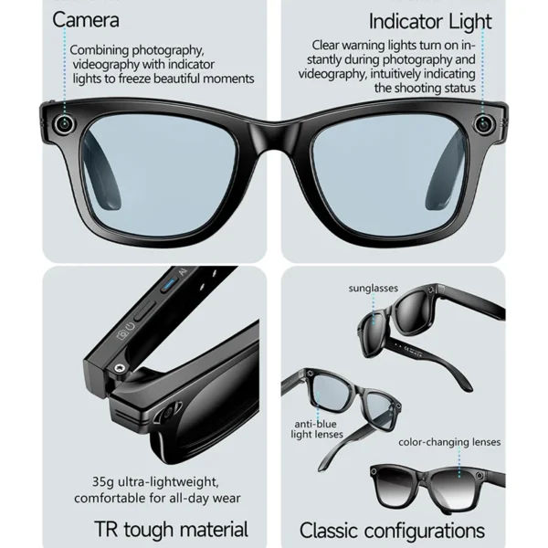 Sebdf2f4aa0ef43878bff10cdcef8a0400.webp 2025 New 8MP Camera Glasses Men Color-Changing AI Smart Bluetooth Glasses Photo Video Recording Waterproof Call Smart Sunglasses