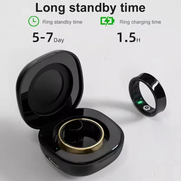 R09 Smart Ring Men Women with Charging Case,Heart Rate Blood Oxygen,Skin Temperature Monitor,5ATM Waterproof For Android iOS