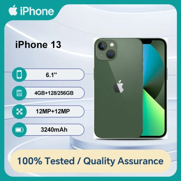 Unlocked Original Used Apple iPhone 13 128/256GB ROM 4GB RAM iOS A15 Bionic 6.1'' Dual 12MP 5G Cell Phone