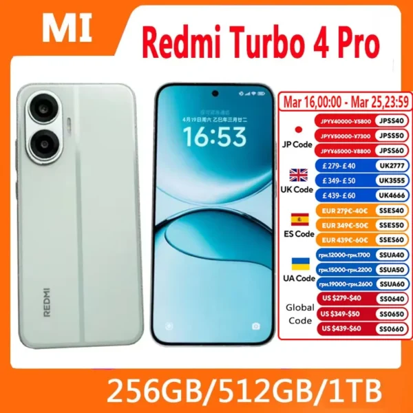 Xiaomi Redmi Turbo 4 Pro SmartPhone Snapdragon 8s Gen 4 50MP+20MP Camera 6.83 inch 2772x1280 Screen 90W 7550mAh Battery