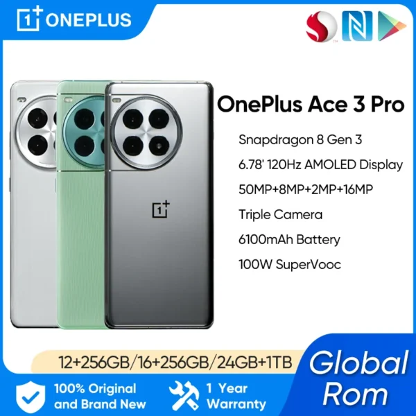 OnePlus ACE 3 Pro Unlocked Global ROM Snapdragon 8 Gen 3 6.78”120Hz disyplay Sony50MP MainCamera 6100mAh Battery 100W SUPERVOOC