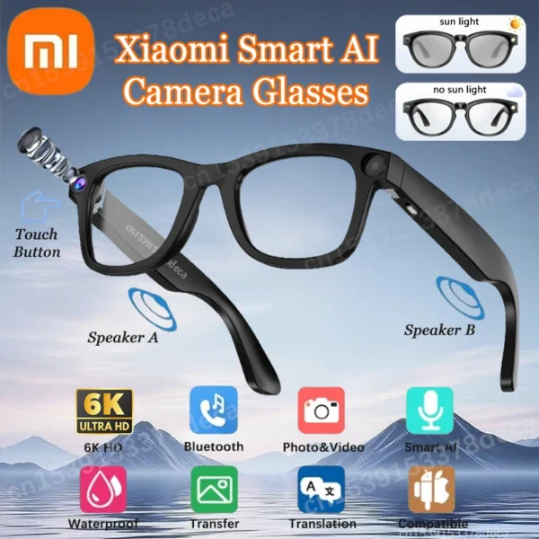 Sfa805343180a4ba4b95b5a67e91fdaa7U.webp Xiaomi AI Smart Camera Glasses 6K HD With Long-lasting Battery Voice Assistant Control Calling Music Outdoor Photo-grey Glasses