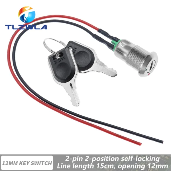 1PCS 12mm Zinc Alloy Electronic Key Switch With 2 Keys ON OFF Phone Lock Security Power Button Tubular Terminals 2 Position 1A