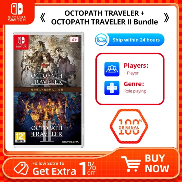 Nintendo Switch OCTOPATH TRAVELER 1 + 2 Bundle - Games Cartridge Physical Card Party for Switch OLED Lite