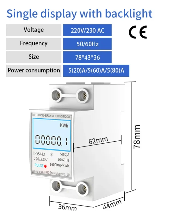 Sfe03aeeaa5324d71b3b2d2a71e120d69z.webp GTRIC Electric Energy Meter 2P Single Phase LCD Digital Display DIN Rail Mounting 2-wire Electric Meter Wattmeter AC 230V 50Hz