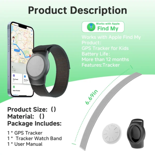 GPS Tracker for Kids (iOS only)Teen,Special Needs, Elderly,Real-Time Kids Tracker Watch Band Works with Find My (iOS Only) APP