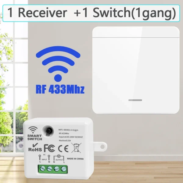 Wireless ON OFF Switch RF433 Module Remote Control Light Switch 1/2/3 Gang Wall Switch for Light Bulb Chandelier 10A 110V 220V