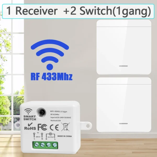 Wireless ON OFF Switch RF433 Module Remote Control Light Switch 1/2/3 Gang Wall Switch for Light Bulb Chandelier 10A 110V 220V